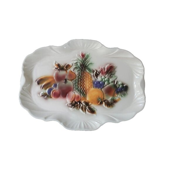 Lane & Co Ceramic Serving Platter Raised Fruit Design 1958 Van Nuys CA Pottery - Picture 1 of 4